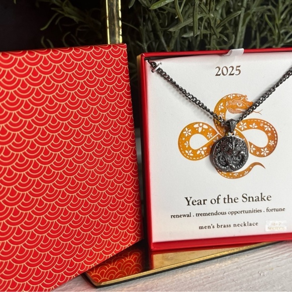 Year of the Snake Brass Pendant Necklace Cable Chain Adjustable 18–20” NWT